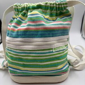 Vintage Carpetbags of‎ America Striped Drawstring Backpack Canvas Travel Bag